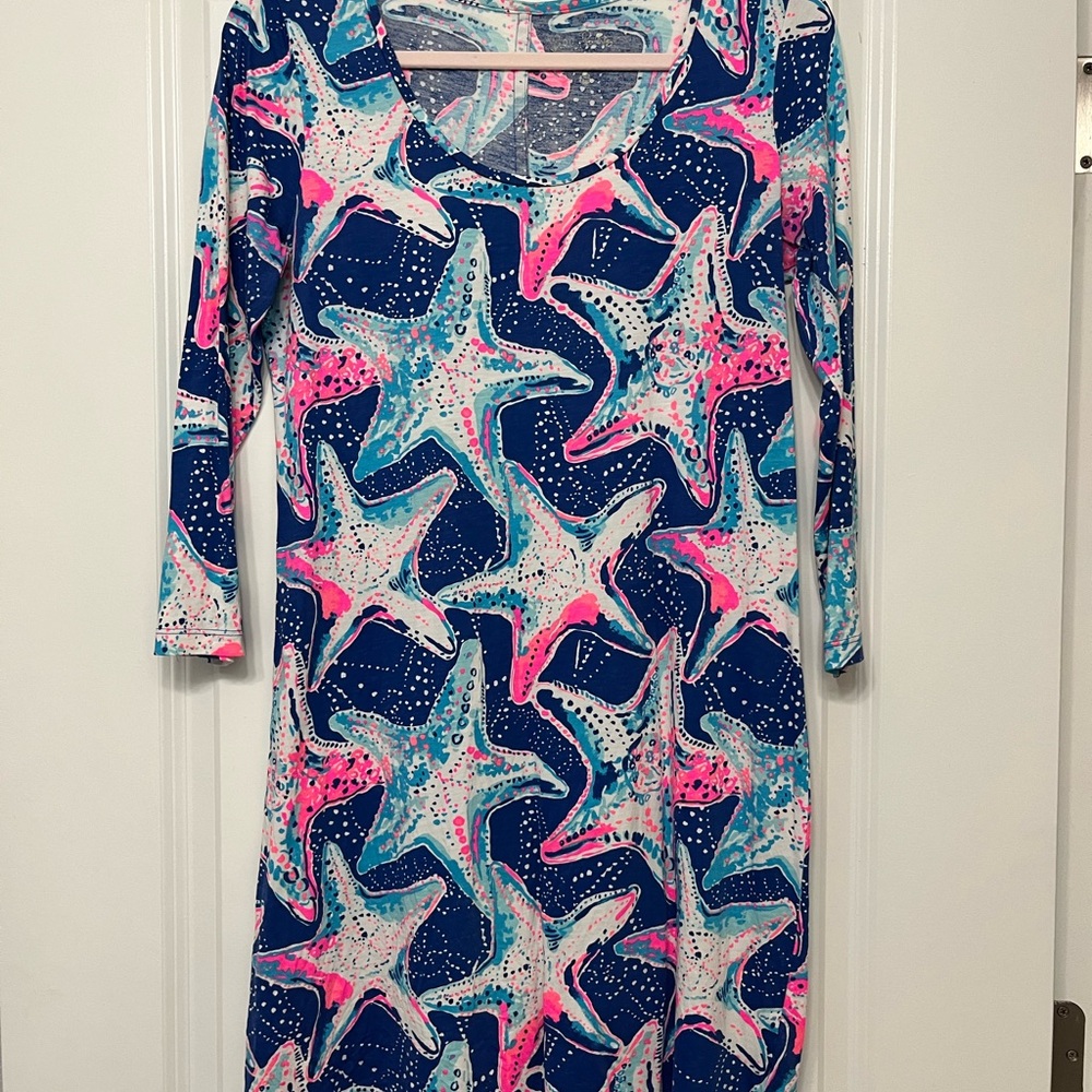 Lilly Pulitzer Beacon Dress Star Struck Print Pink Blue Starfish Size Medium